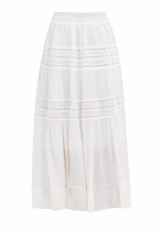 Adora - Cotton & Crochet Inset Elastic Waist Midi Skirt