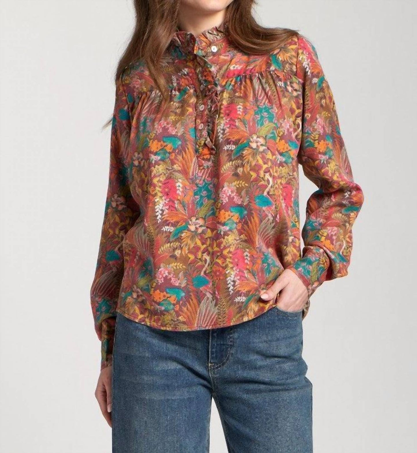 Apny - Ruffle Half Placket Blouse