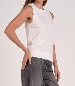 Elan - Distressed Edge Sleeveless Knit Tank Top