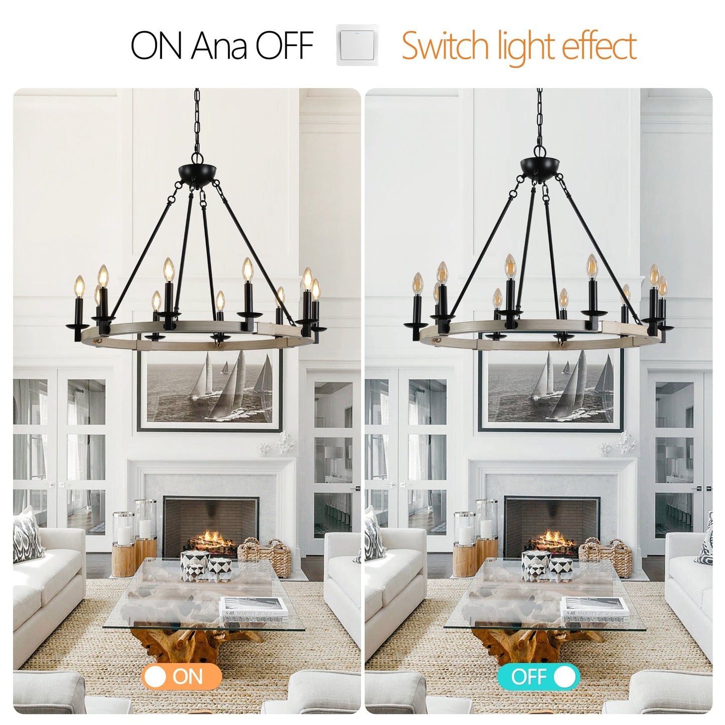 32" Rustic Farmhouse 10-Light Candle Chandelier