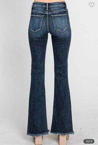 Petra153 - Mid Rise Classic Bootcut With Fringed Hem Jeans