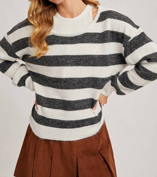 Bluivy - Women's Inner Tank Top Fuzzy Striped Knit Sweater