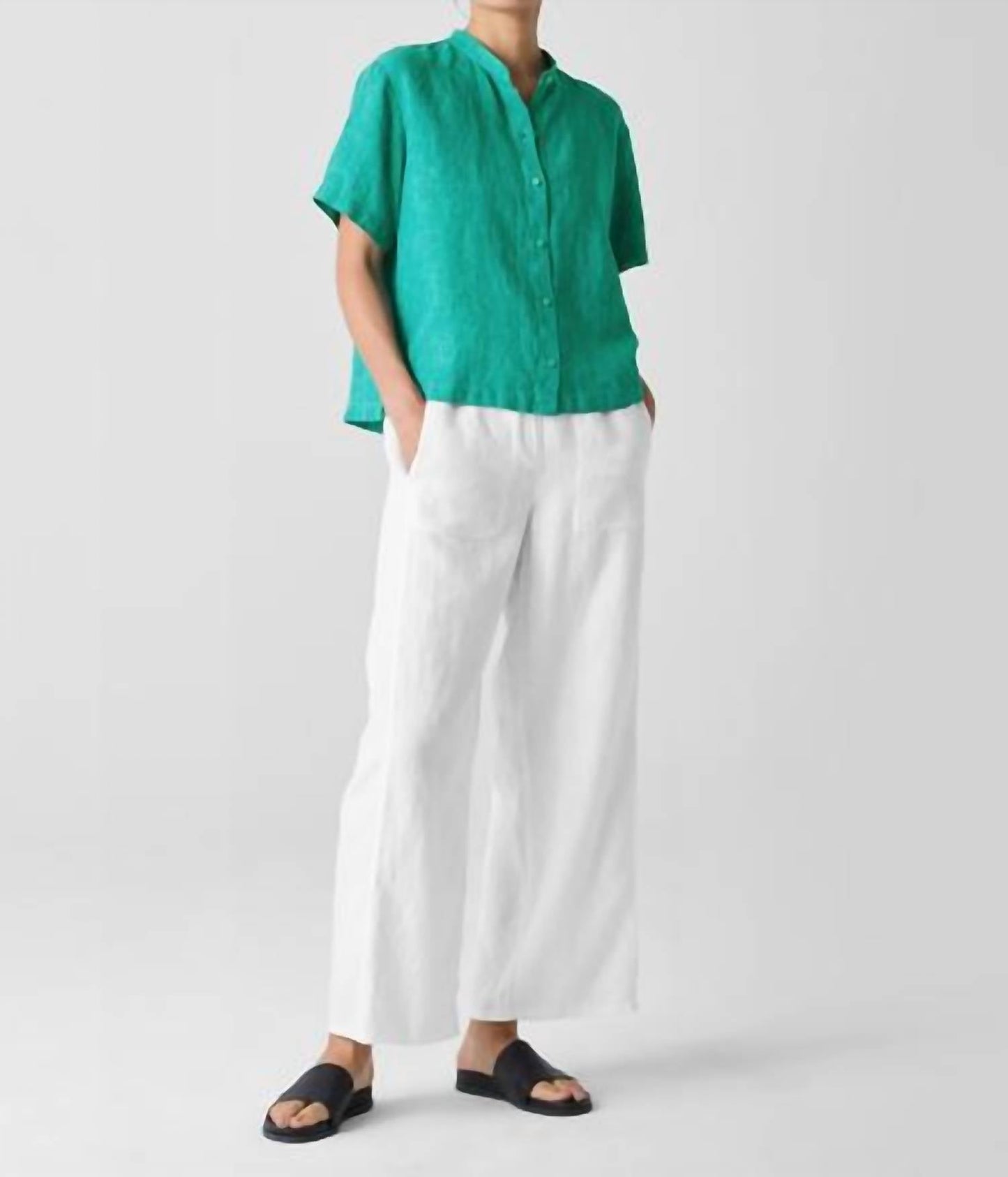 Eileen Fisher - Washed Organic Linen Délavé Band Collar Shirt