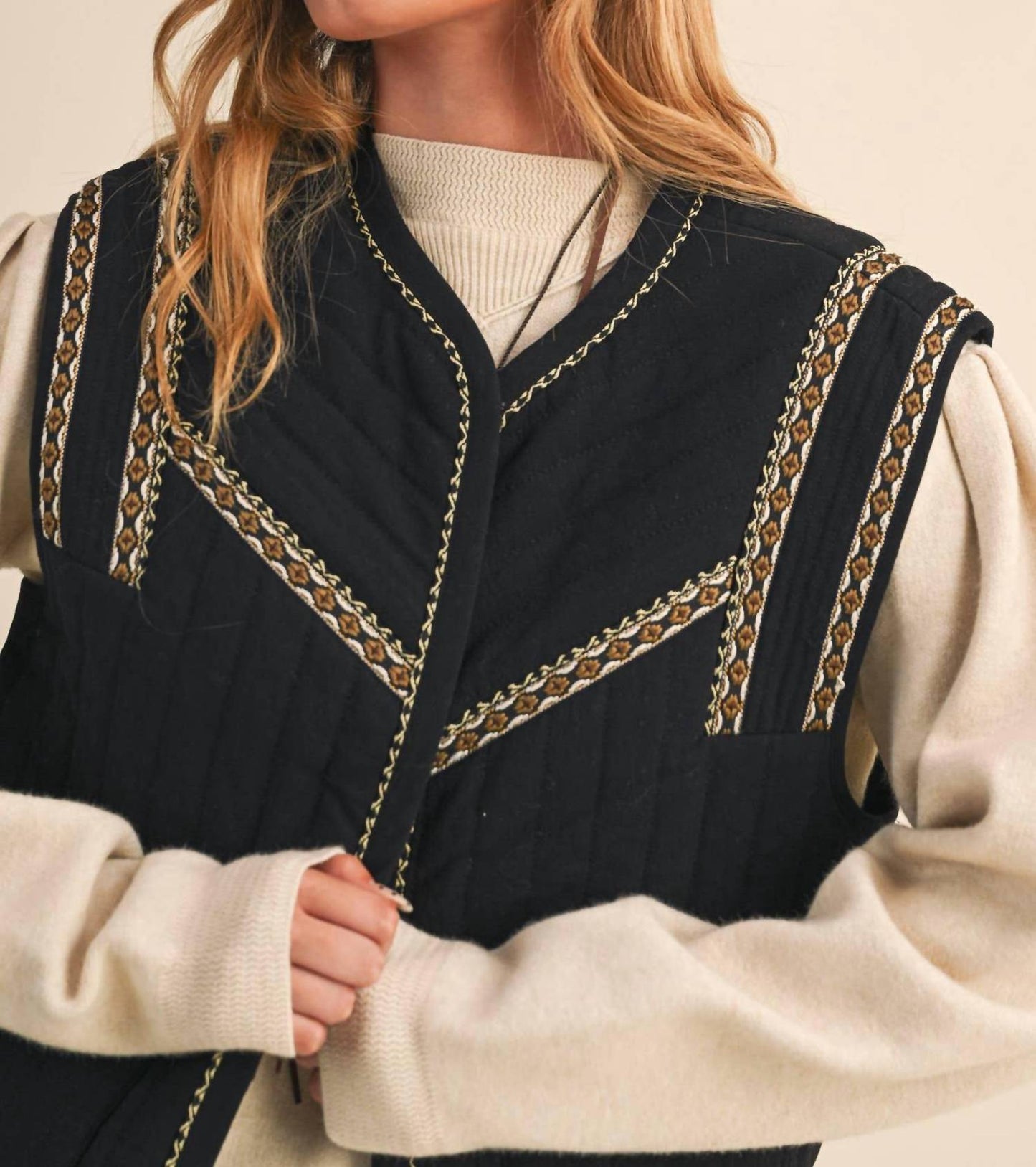 &Merci - Jay Quilted Vest with Trim Detail