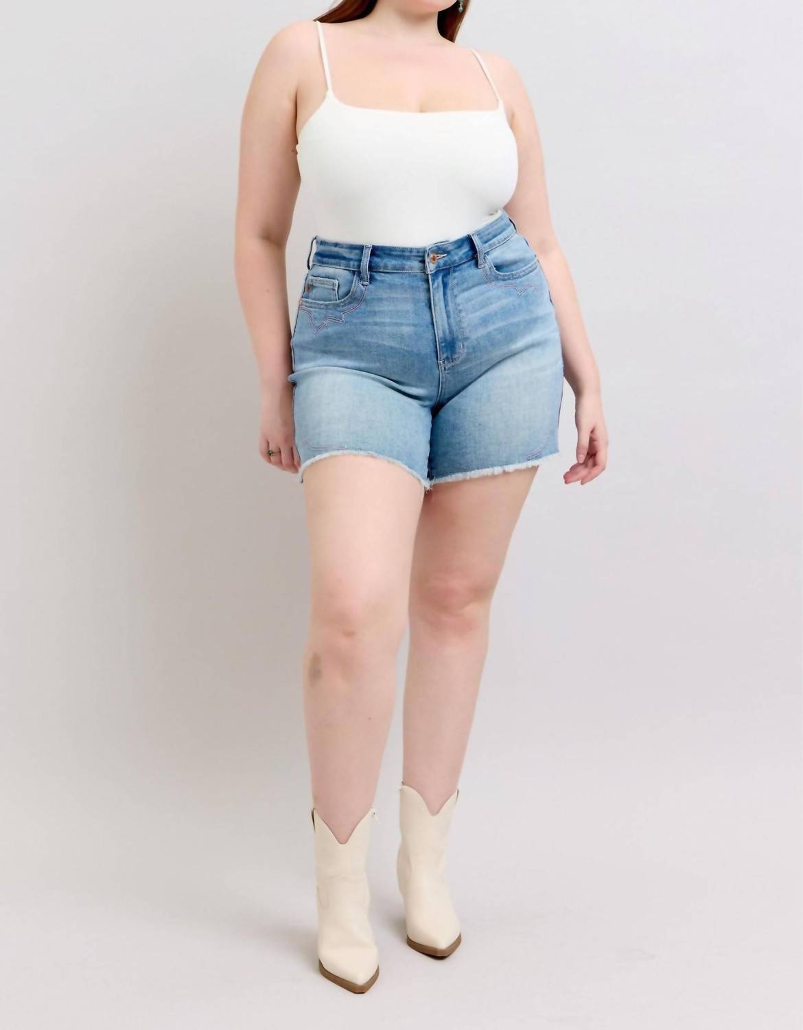 Judy Blue - High Waist Western Embroidery Detail Cut Off Denim Short