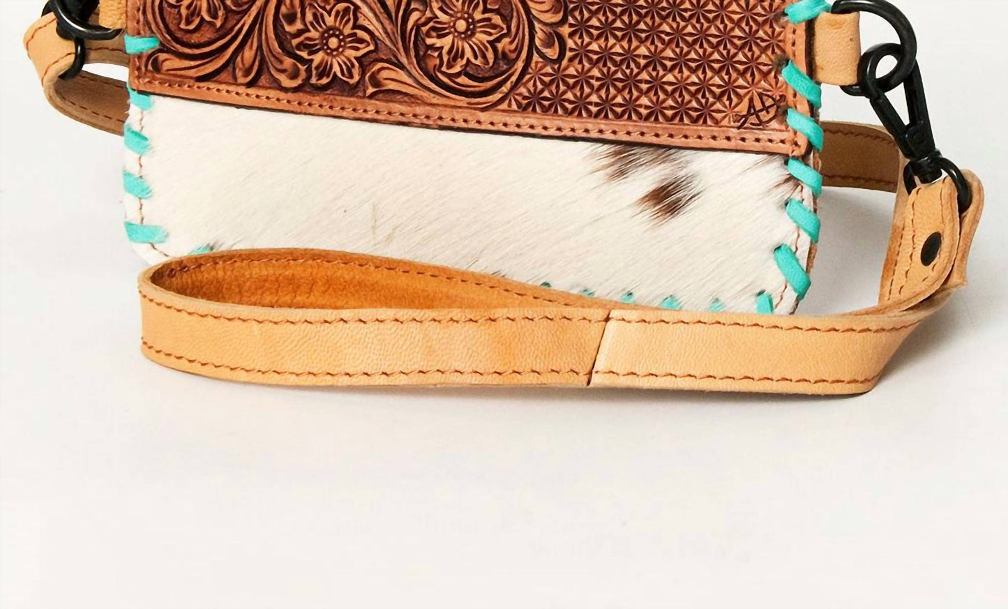 American Darling - Women's Tooled Leather With Cowhide Stitch Crossbody Bag