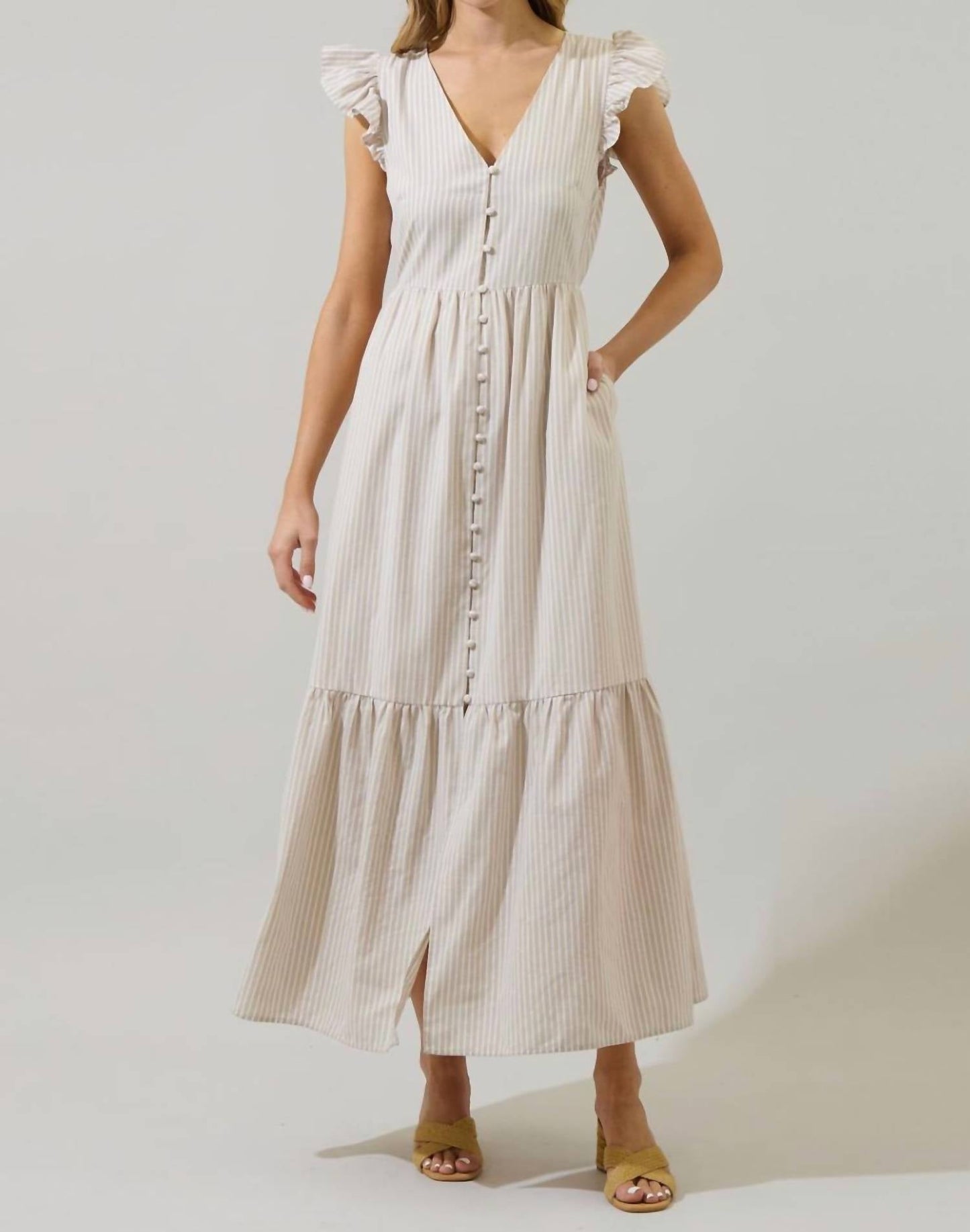 Sugarlips - Sandy Striped Evianna Flutter Maxi Dress