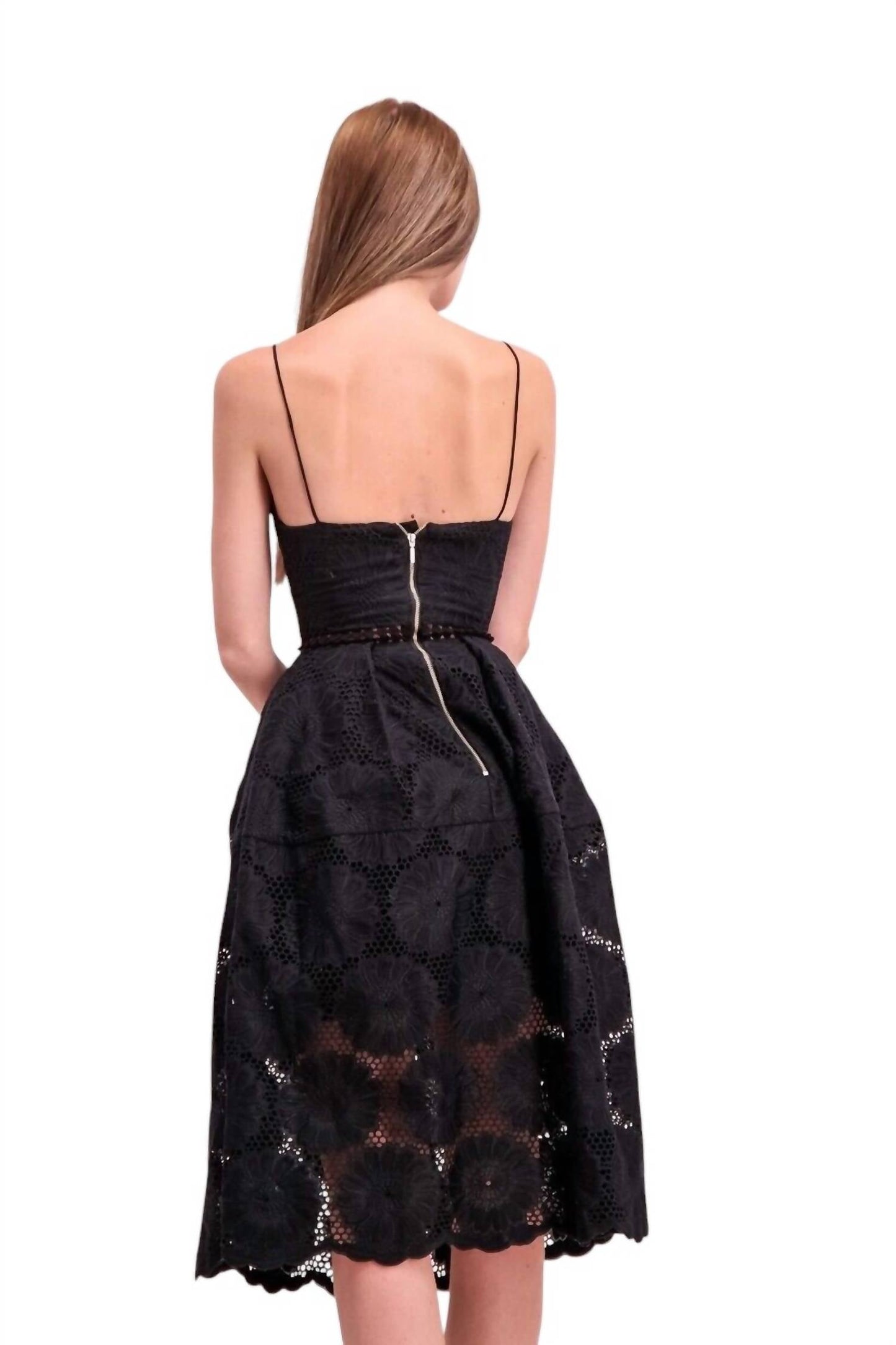 Nicholas - Strappy Embroidered Eyelet Sunflower Midi Dress