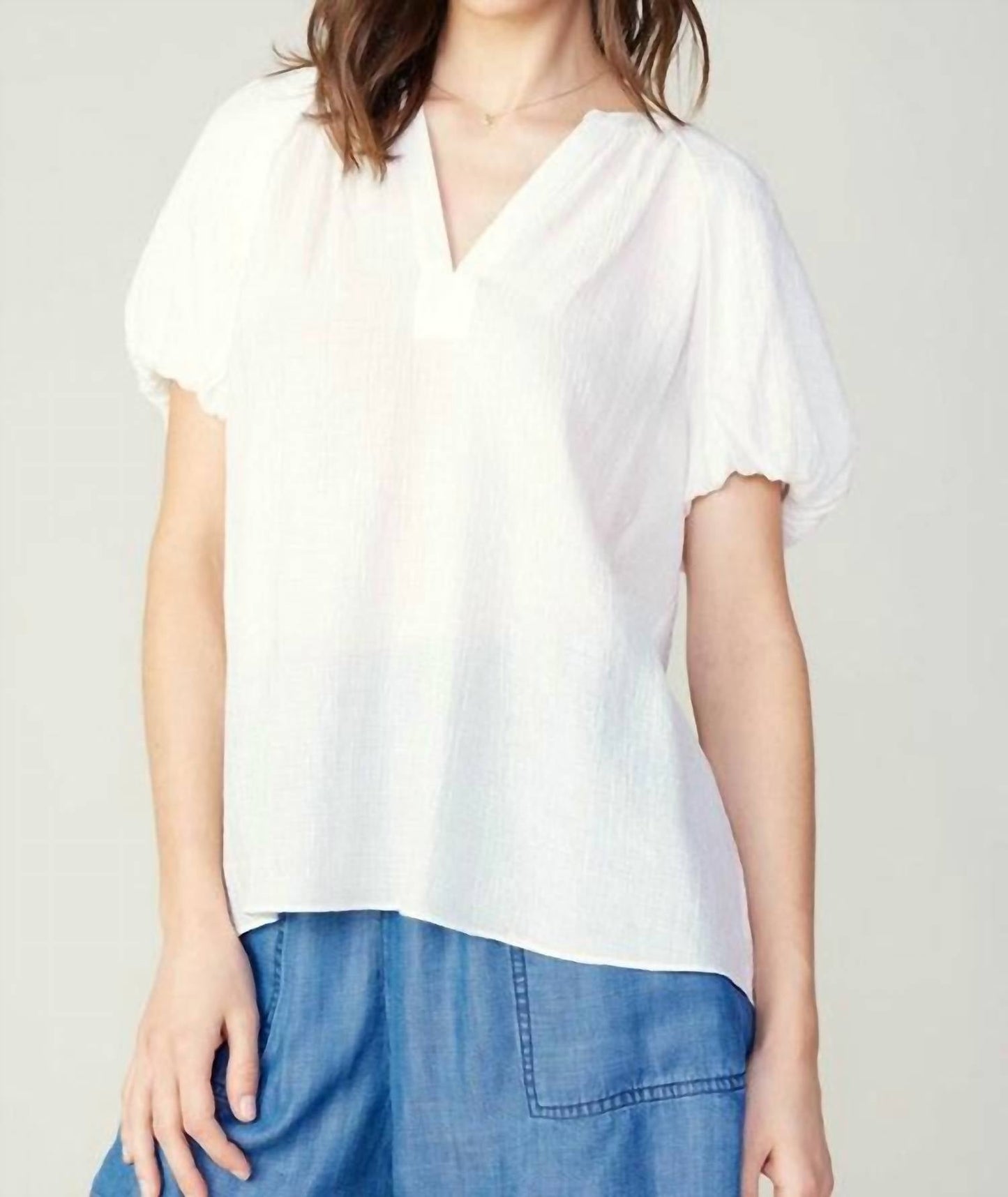 Current Air - Gathered Detail Split-neck Short-sleeve Blouse