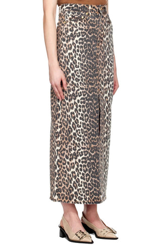 Ganni - Print Denim Maxi Slit Skirt