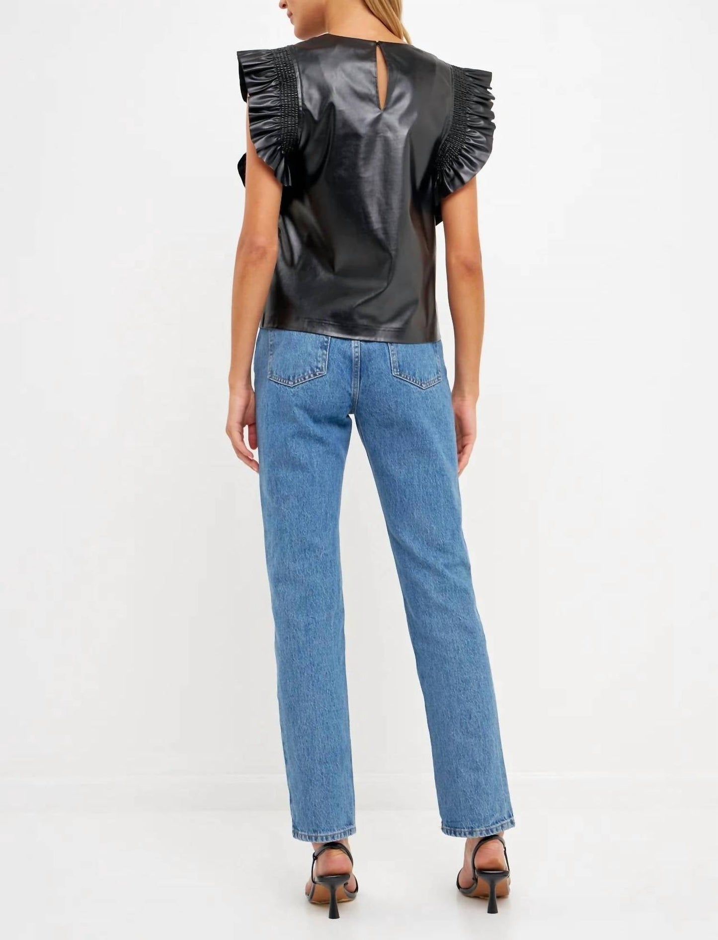 English Factory - Leather Ruffle Top