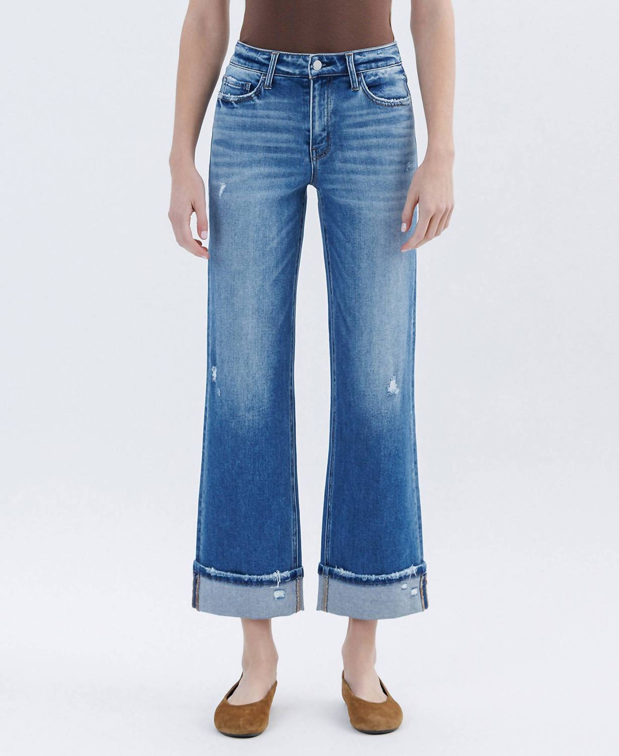 Flying Monkey - High Rise Cuffed Slim Wide Leg Jeans