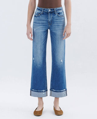 Flying Monkey - High Rise Cuffed Slim Wide Leg Jeans