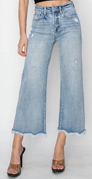 Risen - Ladies' High Rise Crop Wide Fray Hem Jeans