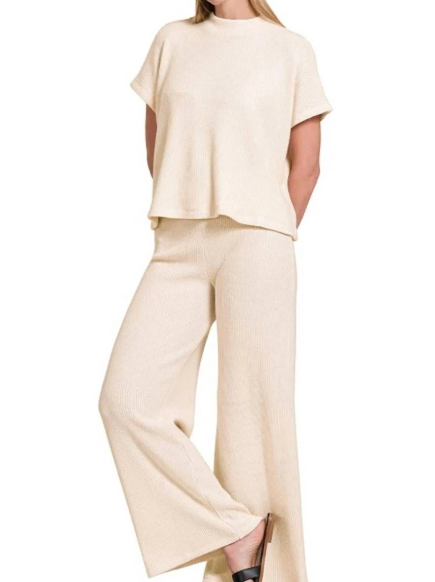 Trendsi - Zenana Rolled Sleeve Top and Pants Sweater Set