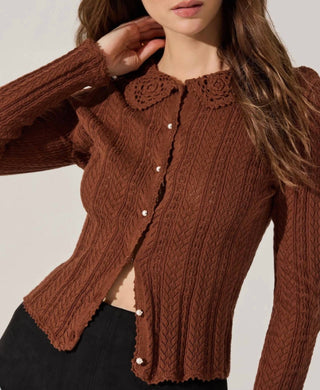 Astr - Ottilie Pointelle Crochet Collar Cardigan