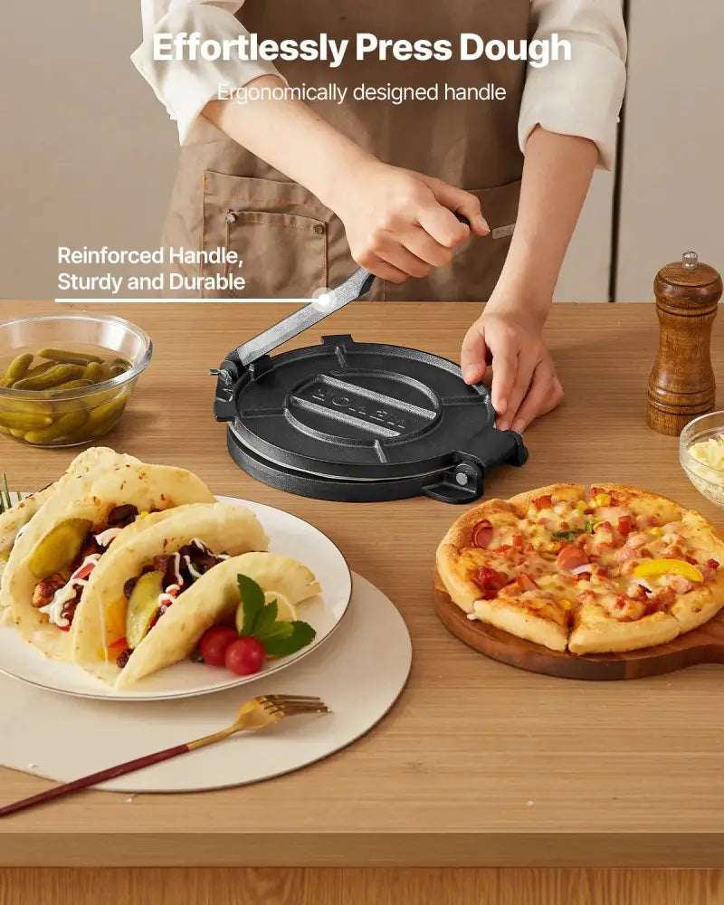 8 Inch Pre Seasoned Cast Iron Tortilla Press and Roti Maker