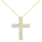 10K Yellow Gold 4.0 Cttw Diamond Two Row Cross 18" Pendant Necklace (J-K Clarity, I1-I2 Color)