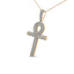 10K Yellow Gold 1 7/8 Cttw Round Diamond Ankh Men's Pendant Necklace