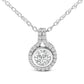Sterling Silver 3/4 Cttw Lab Grown Diamond Halo Pendant Necklace