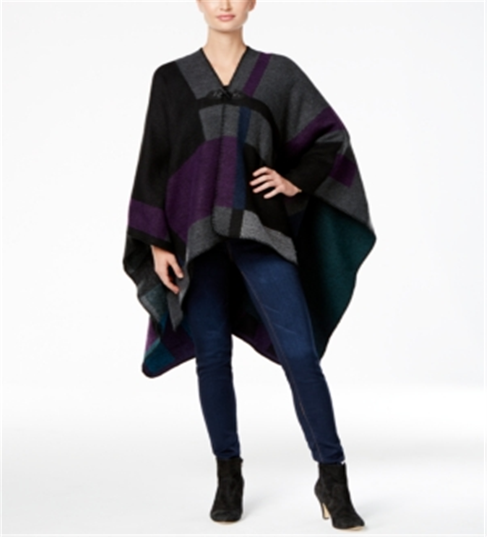 Steve Madden Women's Mondrian Colorblock Poncho Black Size Regular
