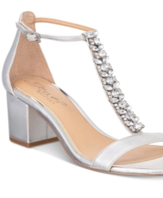 Badgley Mischka Women's Lindsey Fabric Open Toe Special Occasion Strappy Sandals Gray Size 7.5 M