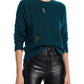 Aqua Cashmere Distressed Cable Crewneck Cashmere Sweater Green Size L