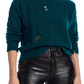 Aqua Cashmere Distressed Cable Crewneck Cashmere Sweater Green Size L
