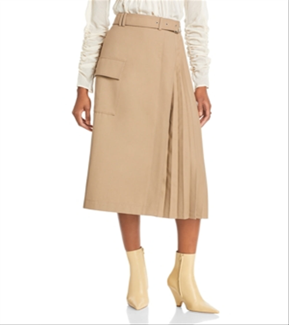 Lvir Wrap Half Pleat Midi Skirt Beige Size XS