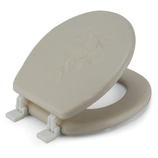 Embroidered Padded Soft Round Toilet Seat With Easy Clean & Change Hinge
