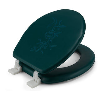 Embroidered Padded Soft Round Toilet Seat With Easy Clean & Change Hinge