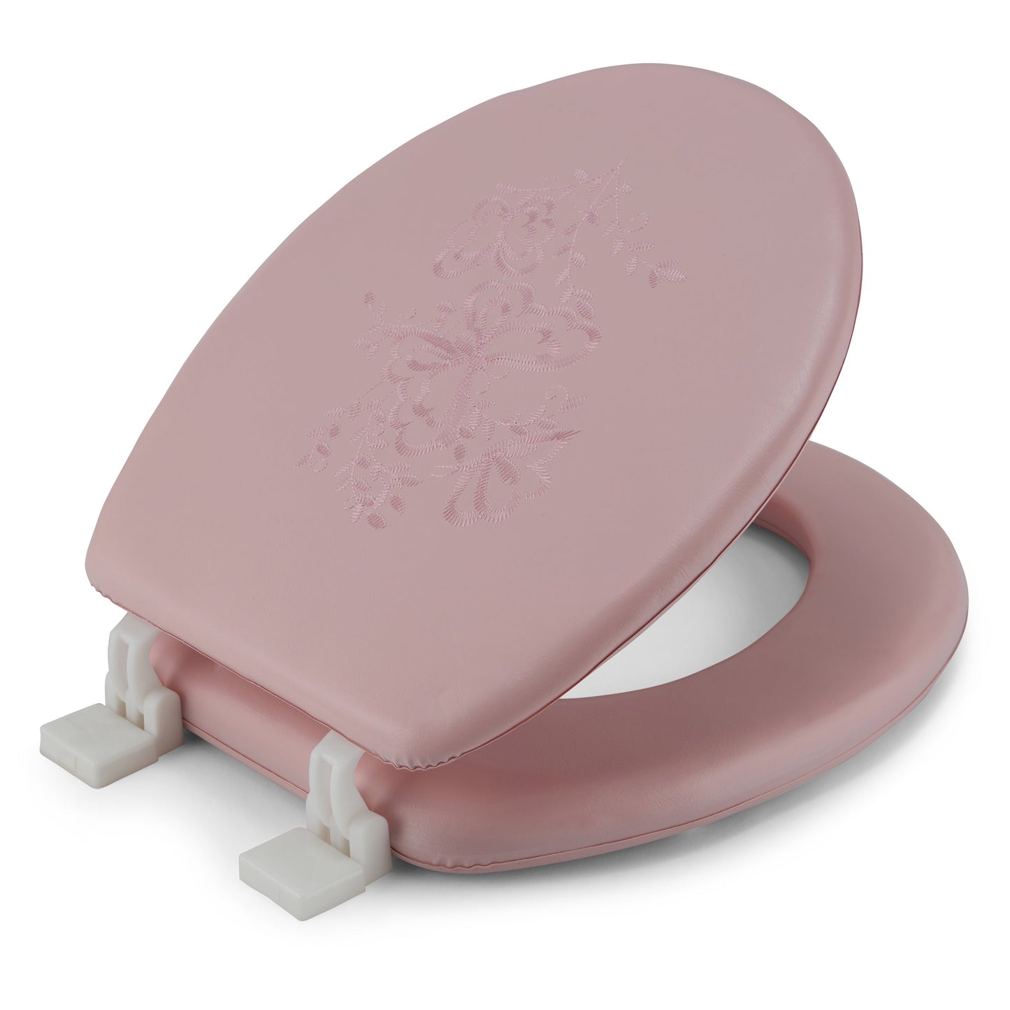 Embroidered Padded Soft Round Toilet Seat With Easy Clean & Change Hinge