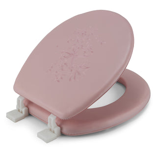 Embroidered Padded Soft Round Toilet Seat With Easy Clean & Change Hinge