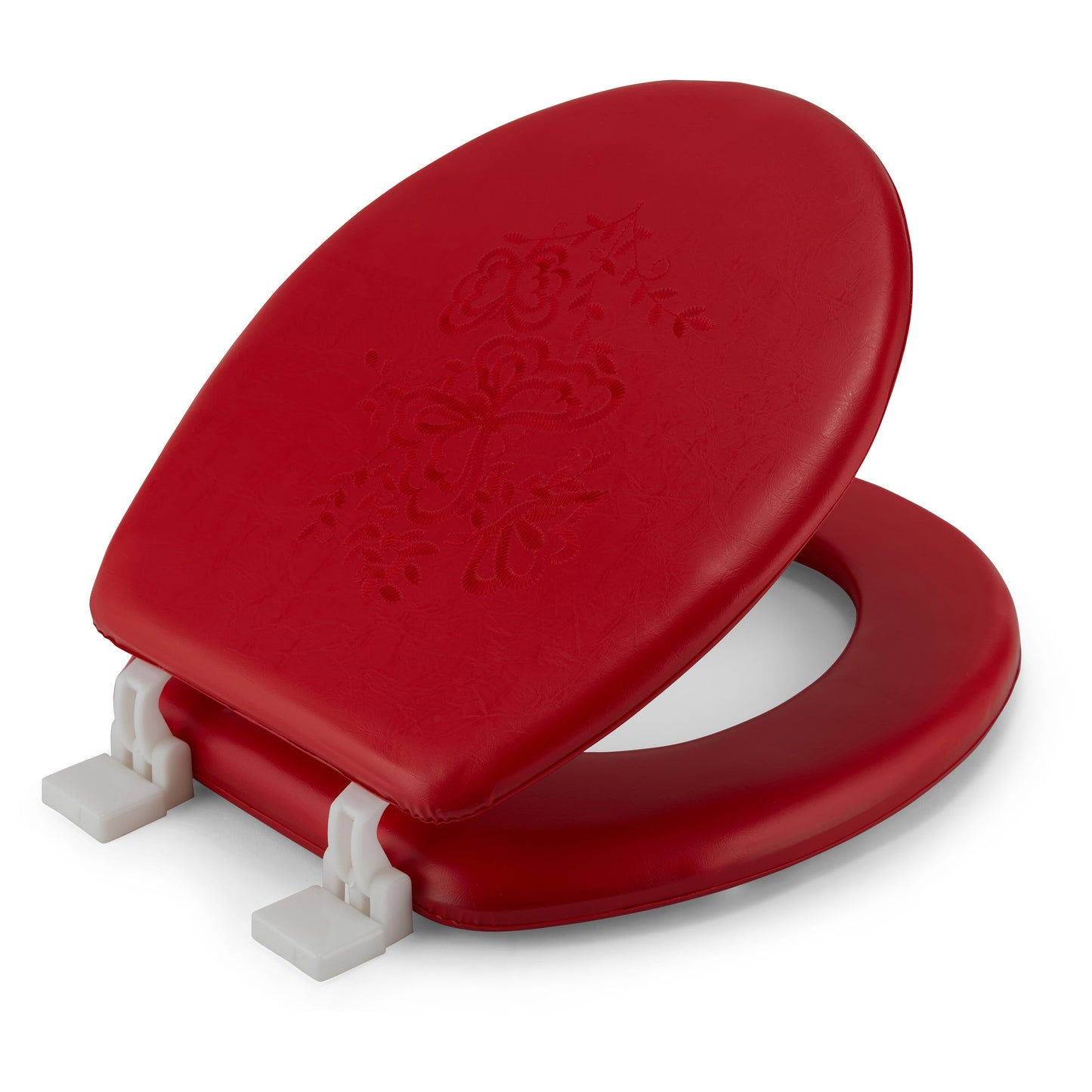 Embroidered Padded Soft Round Toilet Seat With Easy Clean & Change Hinge