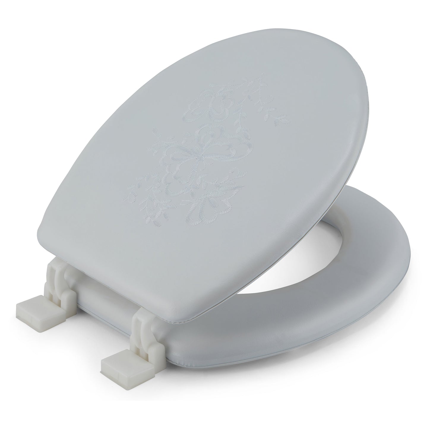 Embroidered Padded Soft Round Toilet Seat With Easy Clean & Change Hinge