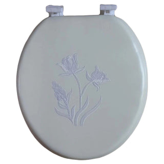 Embroidered Padded Soft Round Toilet Seat With Easy Clean & Change Hinge
