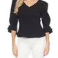 Joseph Ribkoff - Pearl Puff Sleeve V-neck Twill Peplum Top