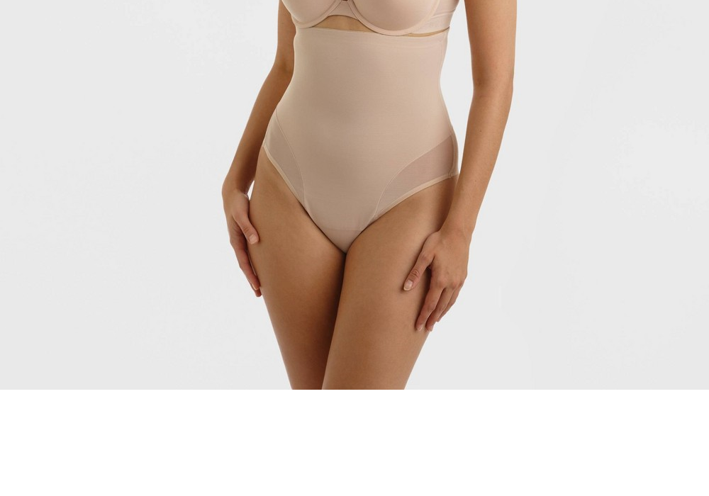 SlimShaper by Miracle Brands Women's High Waist Thong Warm Beige Size M