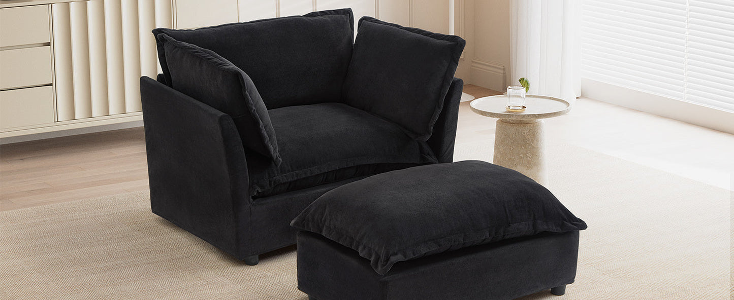 Modern Armchair Sofa 47" Cozy Upholstered Sofa Chair with Movable Ottoman