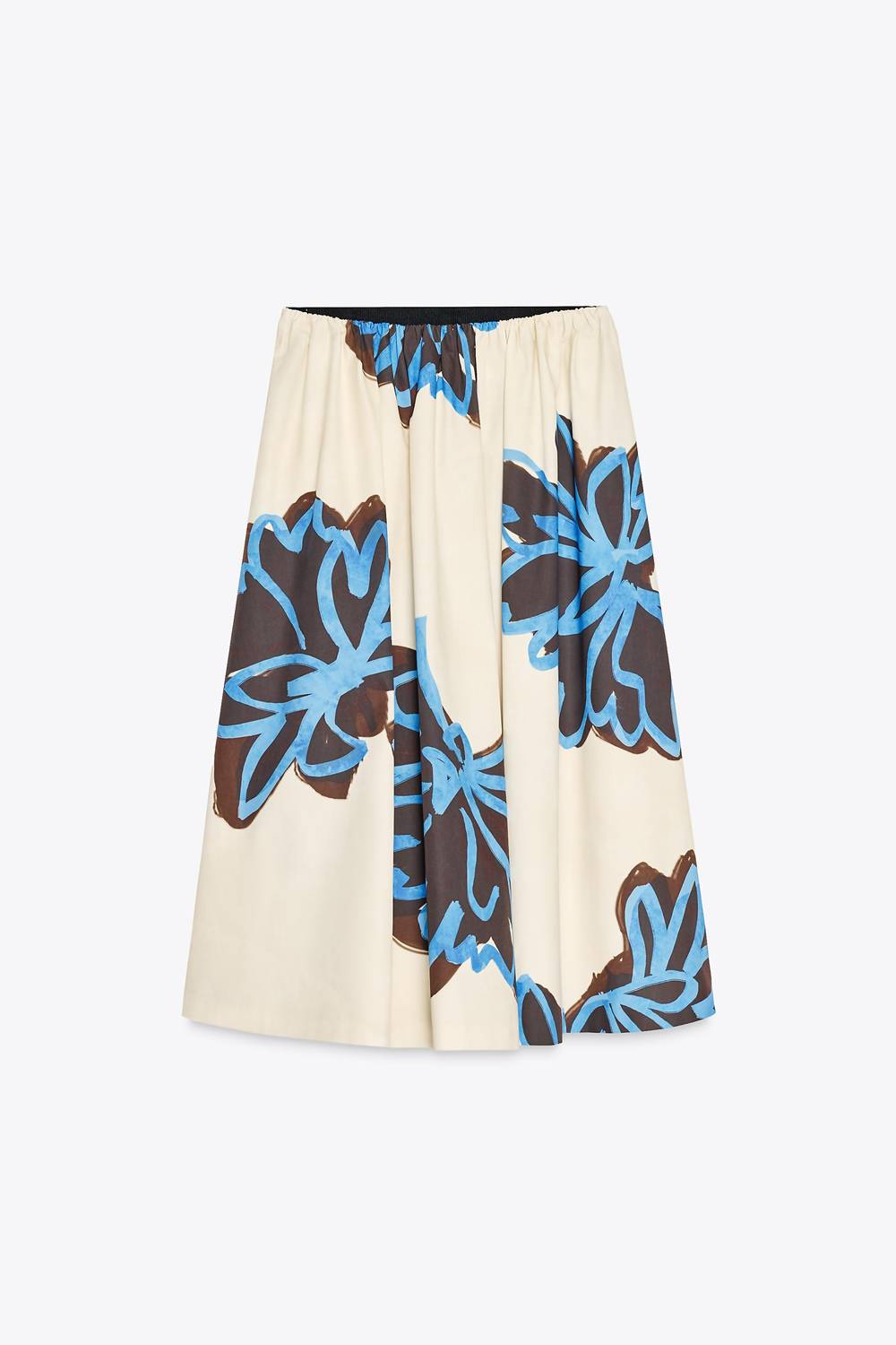 Zara - Bold Floral Print A-line Midi Skirt