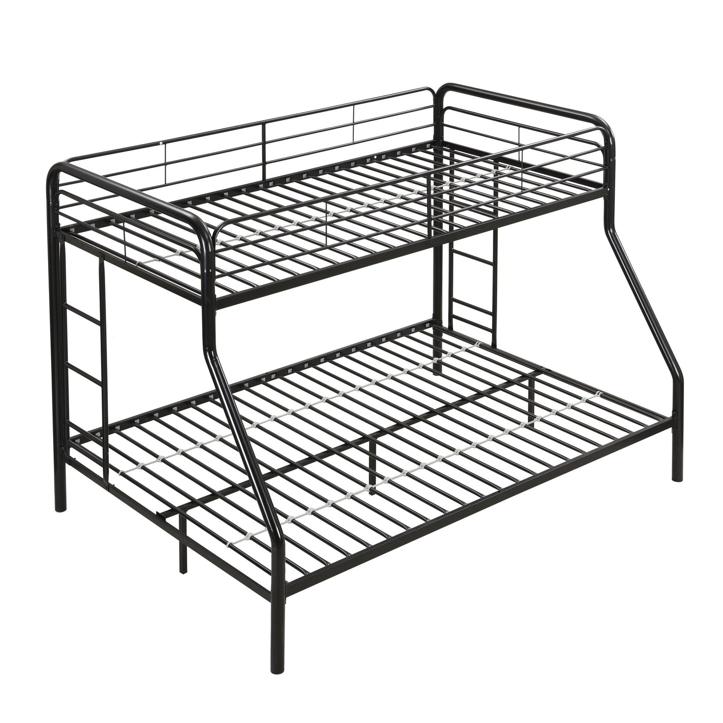 Modern Twin Over Full Metal Bunk Bed with Trundle and Dual Side Ladders