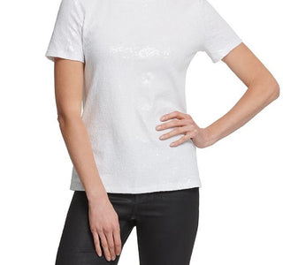 DKNY Women's Sequined Jersey T-Shirt White Size Small