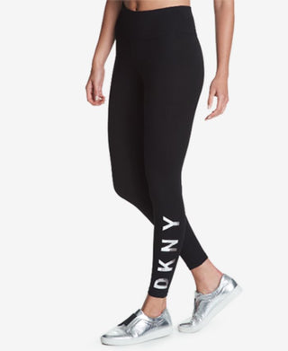 DKNY Women's Sport High Rise Logo Workout Full Length Leggings Black Size Medium