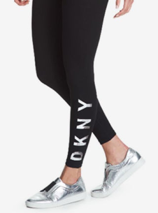 DKNY Women's High Rise Logo Workout Full Length Leggings Black Size Small