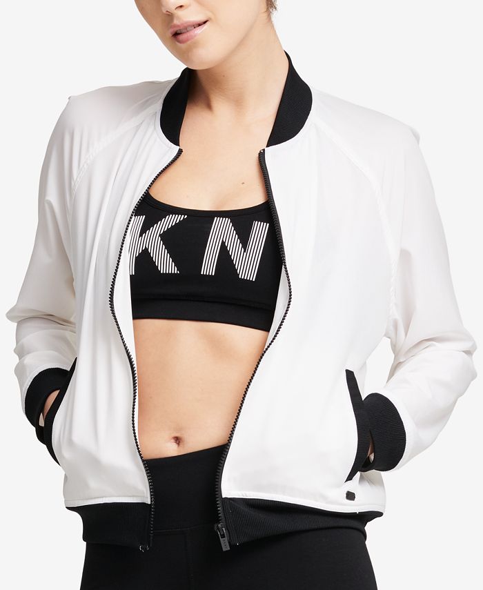 DKNY Women's Graphic Bomber Jacket White Size X-Large