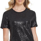 DKNY Women's Sequined Jersey T-Shirt Black Size Large