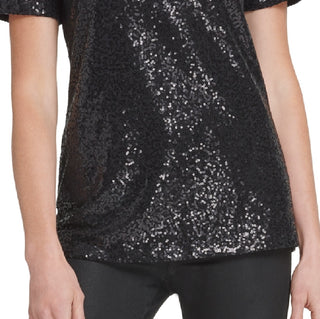 DKNY Women's Sequined Jersey T-Shirt Black Size Large