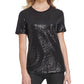 DKNY Women's Sequined Jersey T-Shirt Black Size Large
