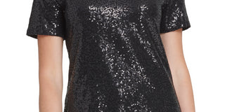 DKNY Women's Sequined Jersey T-Shirt Black Size Large