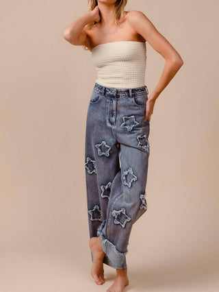 Bibi - Denim Washed Star Patched Jeans